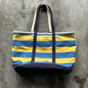 Vintage LL Bean Yellow & Blue Striped Canvas Tote Bag